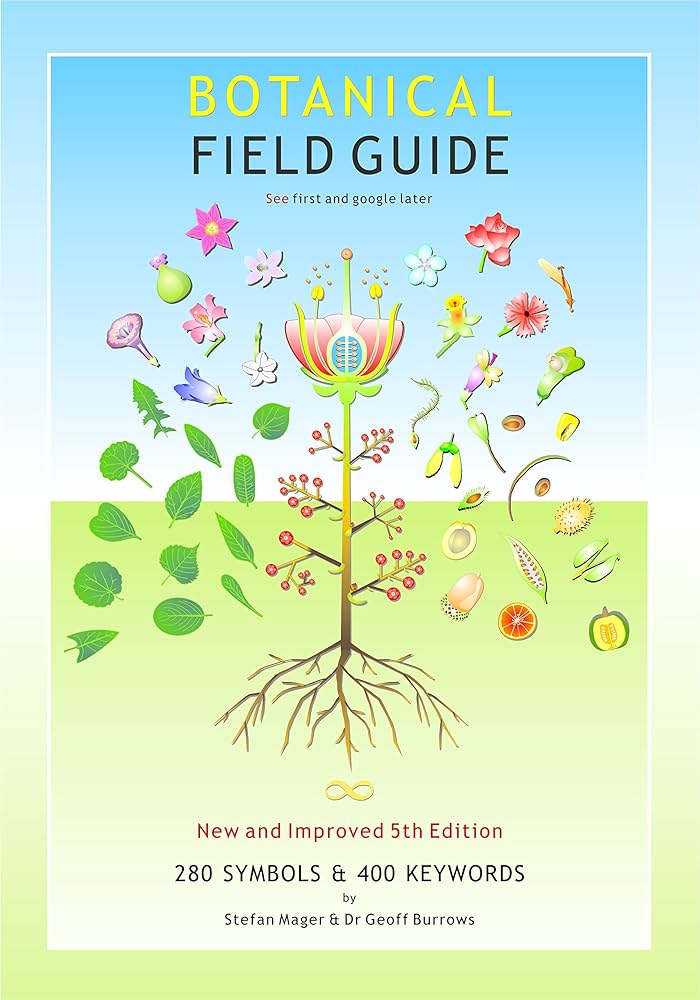 Open botanical guidebook with plant illustrations and descriptions, representing the traditional way to identify plant species.