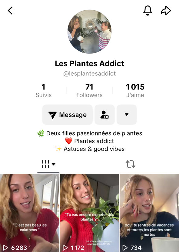 Capture d’écran du profil TikTok de @lesplantesaddict