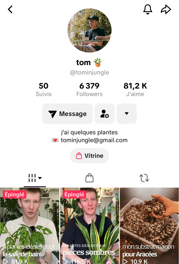 Page TikTok de @tominjungle avec bio et publications